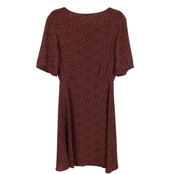 Uniqlo Womens XS Black & Red Ditsy Floral Midi Dress Fairy Grunge Whimsigoth - Picture 2 of 9